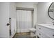 Bathroom featuring a modern vanity and a shower with stylish curtain at 964 Leisure World --, Mesa, AZ 85206