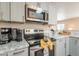 Kitchen featuring stainless steel appliances, gray cabinetry, and granite countertops at 10177 E La Palma Ave, Gold Canyon, AZ 85118