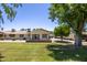 Expansive backyard with a well-manicured lawn and mature shade trees at 21218 N Aurora Dr, Sun City West, AZ 85375