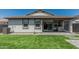 Expansive backyard featuring lush green grass, a covered patio, and well-maintained landscaping at 2923 W Shanley Ave, Apache Junction, AZ 85120