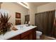 Well-lit bathroom with cherry wood cabinets, a white sink, and neutral décor at 3131 E Legacy Dr # 1057, Phoenix, AZ 85042