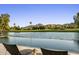 Backyard view overlooking a tranquil pond and lush golf course with desert mountain views at 8312 N Golf Dr, Paradise Valley, AZ 85253
