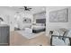 Stylish main bedroom with designer wallpaper, seating area and modern decor at 10360 N 98Th St, Scottsdale, AZ 85258