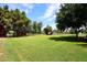 Spacious backyard with a well-manicured lawn and mature trees providing ample shade at 17730 E Brooks Farm Rd, Gilbert, AZ 85298