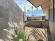 A private backyard with block walls, flowering plants, and a desert landscaped area with palm tree views at 2749 S Rita Ln, Tempe, AZ 85282