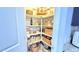 Walk-in pantry features ample shelving filled with organized storage containers and woven baskets at 3402 N 300Th Dr, Buckeye, AZ 85396