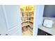 Organized pantry with white shelving and ample storage baskets and containers for kitchen essentials at 3402 N 300Th Dr, Buckeye, AZ 85396