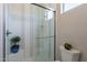 Modern bathroom showcasing the glass shower with tile accents and designer finishes at 36298 N Crucillo Dr, Queen Creek, AZ 85140