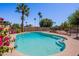 Backyard pool featuring clear blue water, mature landscaping and a tanning ledge at 3823 E Poinsettia Dr, Phoenix, AZ 85028