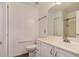 A clean bathroom with a single sink vanity, tile shower, and accessible features at 654 W Fremont Dr, Tempe, AZ 85282