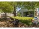Lush backyard featuring artificial turf, mature trees, and comfortable patio seating at 7732 S 23Rd St, Phoenix, AZ 85042