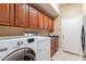 Functional laundry room boasts washer, dryer, sink and ample cabinetry at 2160 E Kenwood St, Mesa, AZ 85213
