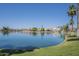 Scenic lake view homes and palm trees create a serene waterfront community atmosphere at 3830 E Lakewood Pkwy # 1051, Phoenix, AZ 85048