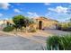 Front exterior of the home with desert landscaping, mature trees and a paver driveway at 4111 N Starry Pass Cir, Mesa, AZ 85207