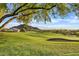 Scenic view of a lush green golf course with mountain views and mature trees at 4111 N Starry Pass Cir, Mesa, AZ 85207