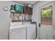 Laundry room with modern washer and dryer, shelving, and ample storage at 1306 W Heatherbrae Dr, Phoenix, AZ 85013