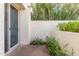 Private outdoor patio with concrete floor, stucco wall and view of greenery at 2537 N Miller Rd, Scottsdale, AZ 85257
