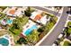 Overhead view featuring a sparkling pool, outdoor patio area, and lush tropical landscaping around the property at 10658 E Cinnabar Ave, Scottsdale, AZ 85258
