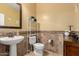 Bathroom featuring a pedestal sink, toilet, and decorative accents, creating a cozy space at 18171 W Marshall Ln, Surprise, AZ 85388