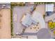 Overhead view of home showing the roofline, circular driveway and landscaping at 19029 E Mary Ann Way, Queen Creek, AZ 85142