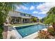 An alluring backyard featuring a pristine pool, lush green lawn, and serene landscaping at 2496 E Lindrick Dr, Gilbert, AZ 85298