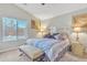 Relaxing bedroom with ceiling fan, window with blinds, soft lighting and decorative bedding at 40061 W Novak Ln, Maricopa, AZ 85138
