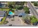 Aerial view of the property highlighting the pool, solar panels, and landscaped yard in a desirable location at 405 E Stanford Ave, Gilbert, AZ 85234