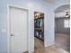 Bedroom featuring walk-in closet with custom shelving and storage, carpet, and light blue walls at 7634 W Redbird Rd, Peoria, AZ 85383