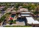 Stunning aerial perspective highlighting the backyard oasis with a pool, covered patio, and mature trees at 8675 S College Ln, Tempe, AZ 85284