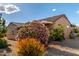 Charming home exterior featuring low-maintenance desert landscaping with blooming shrubs and a covered patio at 15691 W Arbor Trl, Surprise, AZ 85374