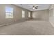 Bright living room featuring neutral walls, plush carpet and a ceiling fan with generous natural light at 21337 E Waverly Dr, Queen Creek, AZ 85142