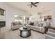 Bright and airy living room with a fireplace, neutral colors, and access to the backyard at 3001 E Winchcomb Dr, Phoenix, AZ 85032