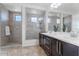 Bathroom with a dual vanity, glass-enclosed shower, and tile flooring with good natural light at 3394 E Tiffany Ct, Gilbert, AZ 85298
