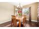 Cozy dining room with hardwood floors, chandelier, and a view of the backyard at 3634 S Danielson Way, Chandler, AZ 85286