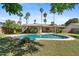 A refreshing backyard pool surrounded by lush greenery and towering palm trees, perfect for relaxation at 4219 E Catalina Dr, Phoenix, AZ 85018