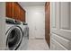 Laundry room featuring modern washer, dryer, and cabinet space at 5690 E Canyon Creek Cir, Carefree, AZ 85377
