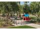 Charming neighborhood park featuring a colorful playhouse, inviting pathways, mature trees, and lush landscaping at 2024 W Trotter Trl, Phoenix, AZ 85085
