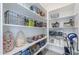 Walk-in pantry with abundant white shelves and black wire baskets for organized storage at 21595 S 225Th Way, Queen Creek, AZ 85142