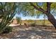 Spacious backyard with desert landscaping, a stone patio, and views of the green golf course at 22231 N 51St St, Phoenix, AZ 85054