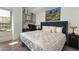 Bright bedroom with a plush bed, built-in shelving, and a desk area for work at 2300 E Campbell Ave # 104, Phoenix, AZ 85016