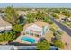 Backyard with a sparkling pool, covered patio, and lush green lawn at 2438 N Forest Cir, Mesa, AZ 85203
