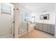 Relaxing primary bathroom with separate shower, soaking tub, and double sink vanity at 29339 N 67Th Ave, Peoria, AZ 85383