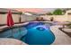 Backyard swimming pool and spa with desert landscaping and lounge chairs at 3256 E Maplewood St, Gilbert, AZ 85297