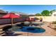 Refreshing backyard pool and spa surrounded by a spacious patio with lounge seating and umbrellas at 3256 E Maplewood St, Gilbert, AZ 85297