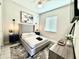 Inviting bedroom features contemporary design with a ceiling fan, unique art, and ample natural light at 8024 W State Ave, Glendale, AZ 85303