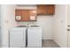 Bright laundry room features cabinets for storage and modern washer and dryer at 9227 N 36Th Dr, Phoenix, AZ 85051