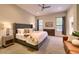 Serene primary bedroom featuring a plush bed, accent wall, and relaxing atmosphere at 16861 N 106Th Way, Scottsdale, AZ 85255