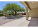 Back patio featuring a mature shade tree, desert landscaping, and a covered patio area at 16861 N 106Th Way, Scottsdale, AZ 85255