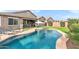 Beautiful backyard pool with a tanning ledge, surrounded by lush landscaping, and a covered patio for outdoor dining at 20563 E Carriage Way, Queen Creek, AZ 85142