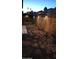 Outdoor lighting enhances backyard, accenting a landscaped yard with rock ground cover and a leaf patterned fence at 4116 E Sunnyside Dr, Phoenix, AZ 85028